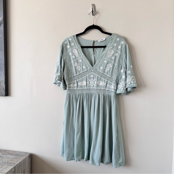 In Loom-Embroidered Teal and white Smocked waist Dress (Size:Medium) - Picture 4 of 11